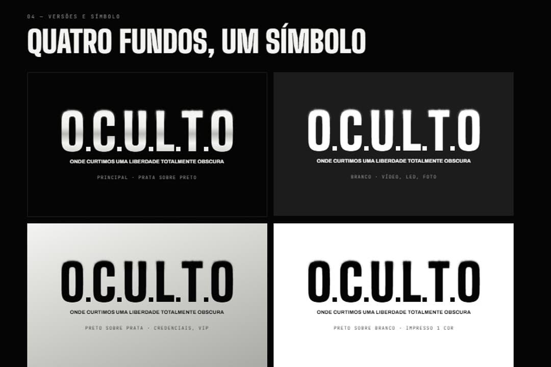 Página de versões da logomarca do O.C.U.L.T.O em quatro fundos